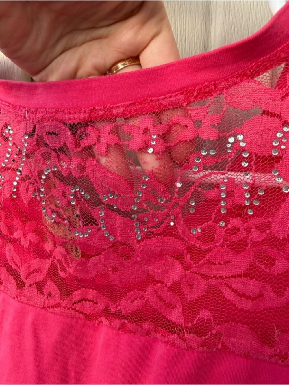 Moschino Jeans Y2K Italy Hot Pink Butterfly Sequin Tee - Picture 5 of 6